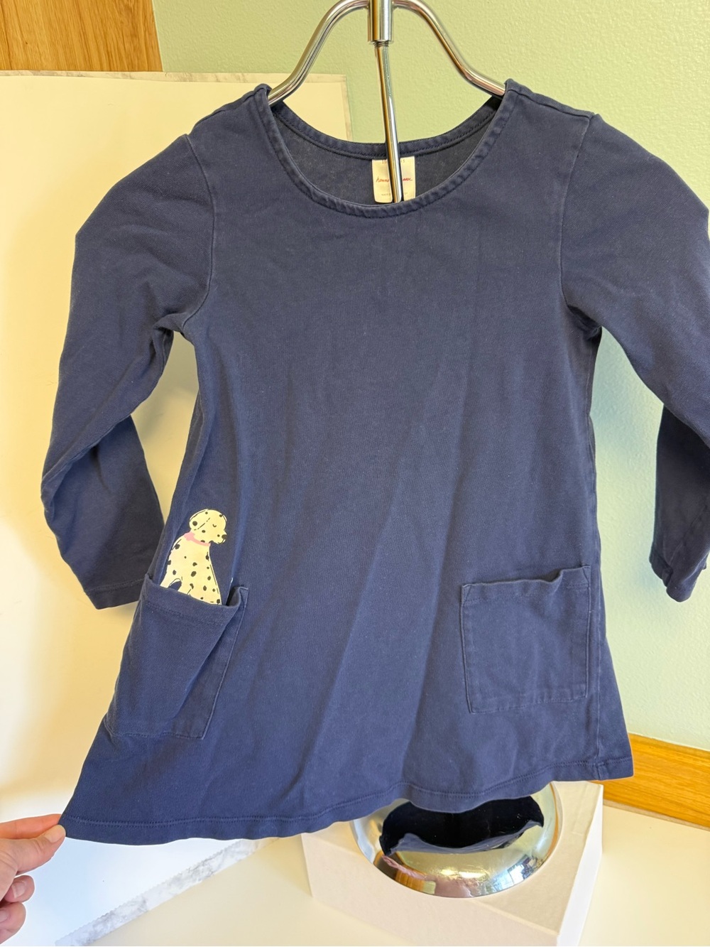 Hanna Andersson Girls Size 5 Navy Dalmatian Pocket Long Sleeve Dress